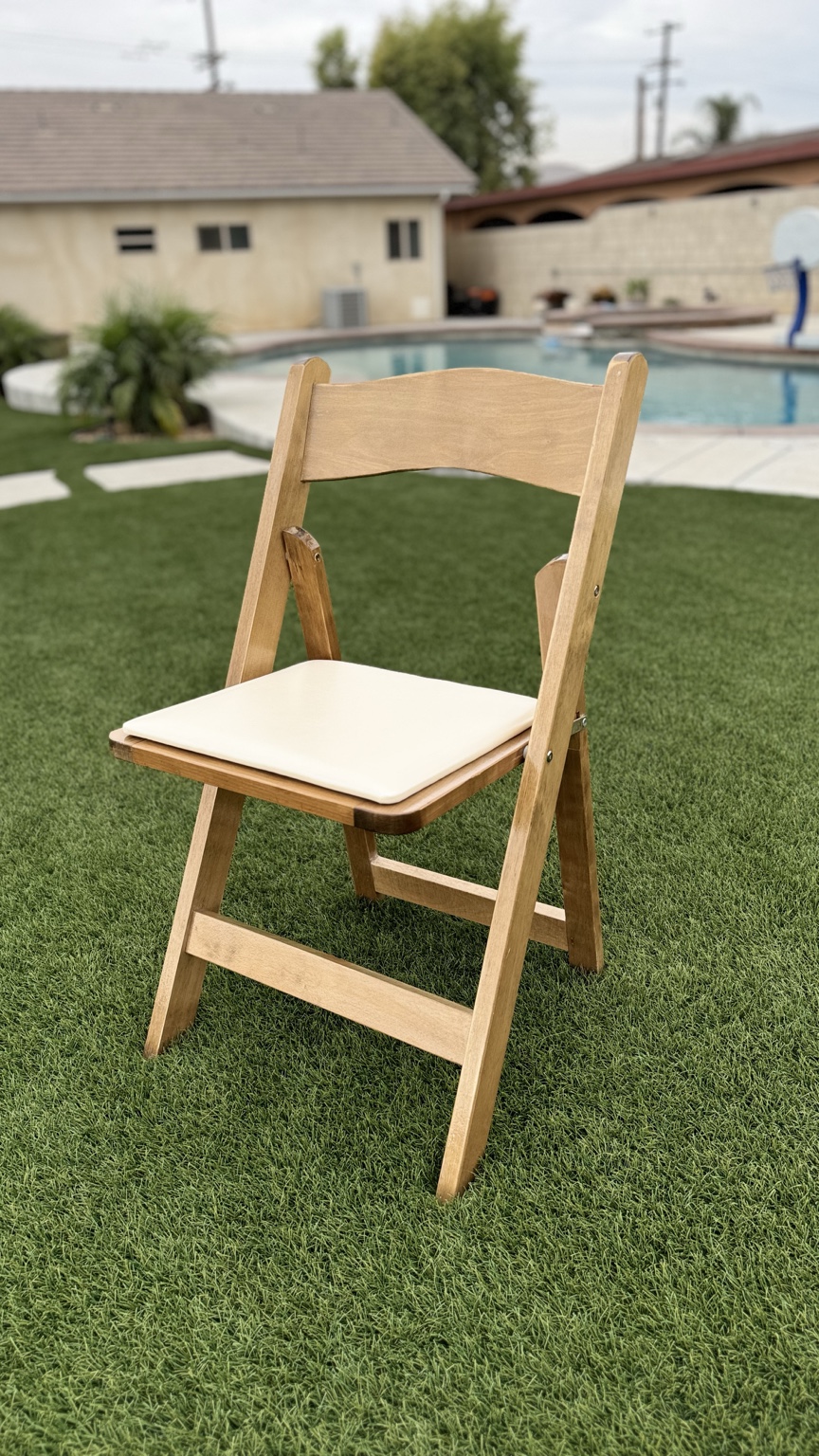 Natural Wood Folding Chair available from AJ's Party Rentals