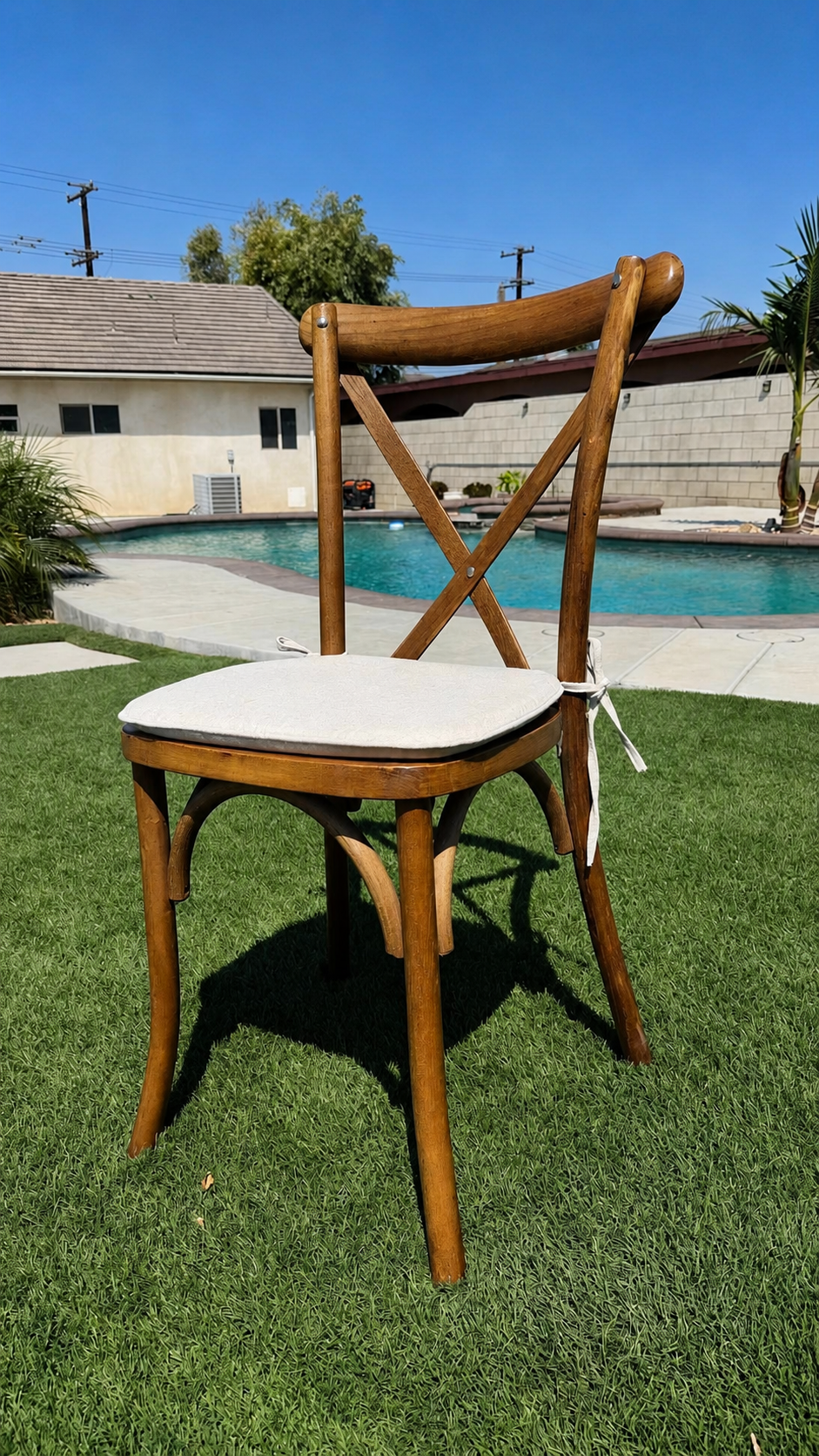 Wood Crossback Chair available from AJ's Party Rentals